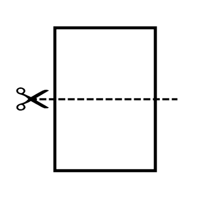 graphic of a tall rectangle representing a page with a dotted line and a scissors graphic showing to cut horizontally through the page.